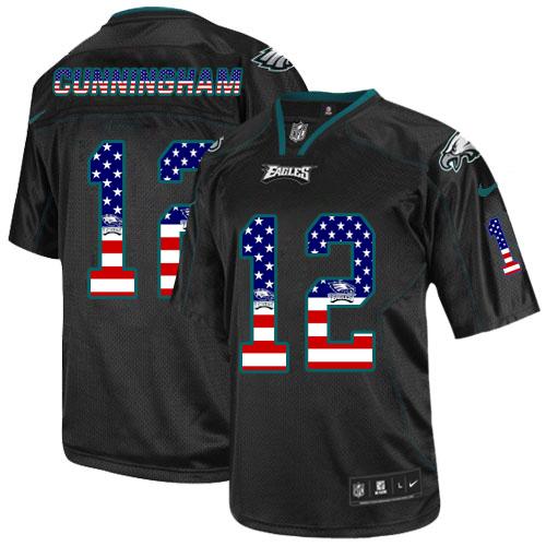 Nike Eagles #12 Randall Cunningham Black Men's Stitched NFL Elite USA Flag Fashion Jersey